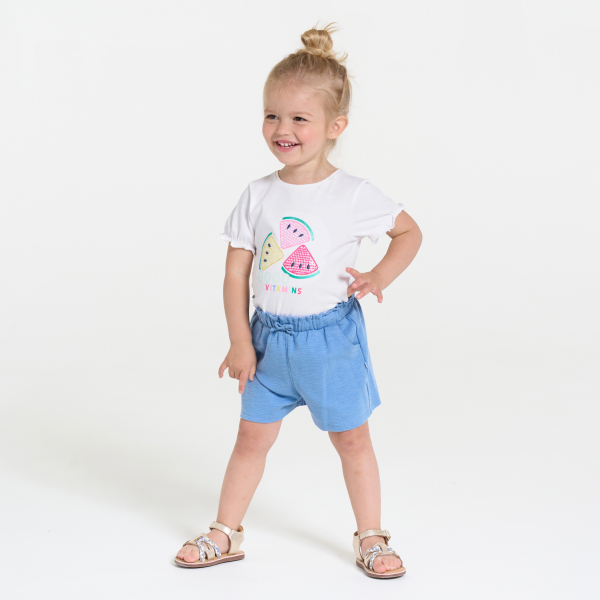 شورت من قماش خفيف أزرق بخصر عالي للطفلة الرضيعة